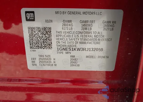 2024 Chevrolet Traverse Limited Fwd High Country z USA, uszkodzony, nr VIN 1GNES1KW3RJ132059